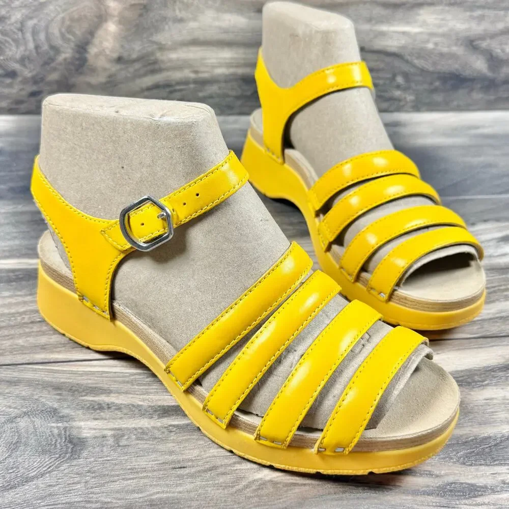 NEW Dansko Roxie Yellow Strappy Leather Clog Sandals 38 7.5-8 - Picture 7 of 12